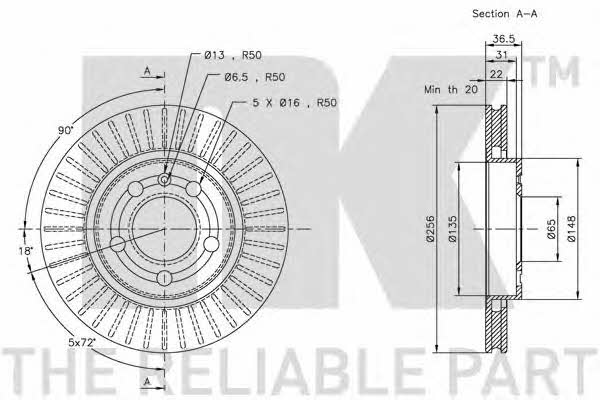 Тормозной диск задний вентилируемый NK 204775