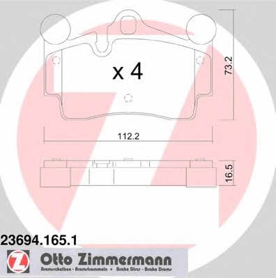 Otto Zimmermann 23694.165.1 Гальмівні колодки, комплект 236941651: Купити в Україні - Добра ціна на EXIST.UA!