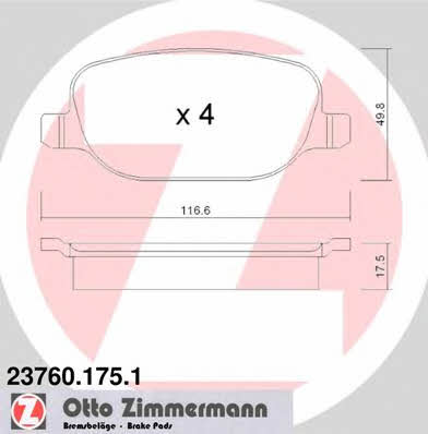 Otto Zimmermann 23760.175.1 Гальмівні колодки, комплект 237601751: Купити в Україні - Добра ціна на EXIST.UA!