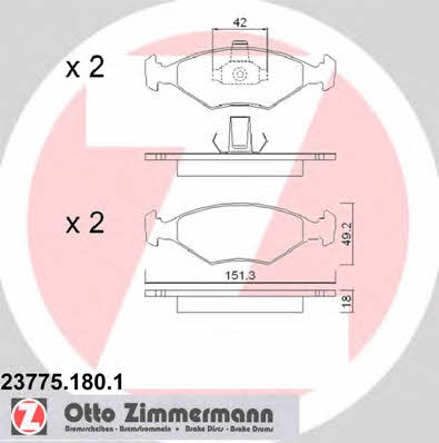 Otto Zimmermann 23775.180.1 Гальмівні колодки, комплект 237751801: Купити в Україні - Добра ціна на EXIST.UA!