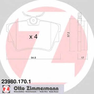 Otto Zimmermann 23980.170.1 Гальмівні колодки задні, комплект 239801701: Купити в Україні - Добра ціна на EXIST.UA!