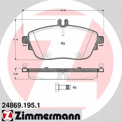 Тормозные колодки дисковые, комплект Otto Zimmermann 24869.195.1