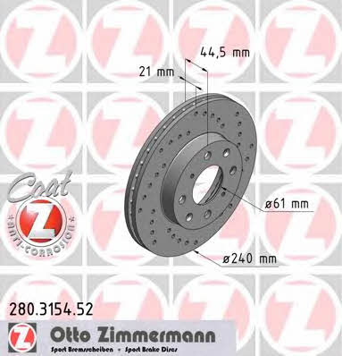 Otto Zimmermann 280.3154.52 Диск гальмівний передній вентильований 280315452: Купити в Україні - Добра ціна на EXIST.UA!