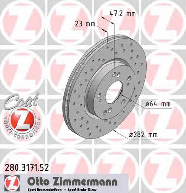 Otto Zimmermann 280.3171.52 Диск гальмівний передній вентильований 280317152: Купити в Україні - Добра ціна на EXIST.UA!