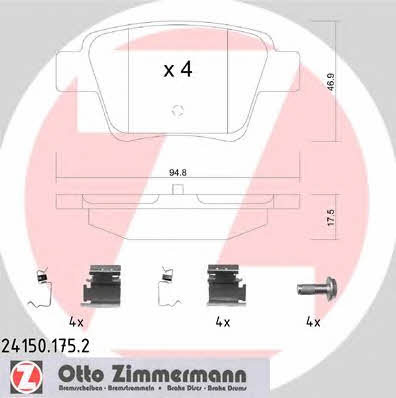 Otto Zimmermann 24150.175.2 Гальмівні колодки, комплект 241501752: Купити в Україні - Добра ціна на EXIST.UA!