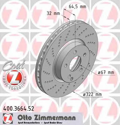 Otto Zimmermann 400.3664.52 Диск гальмівний передній вентильований 400366452: Купити в Україні - Добра ціна на EXIST.UA!