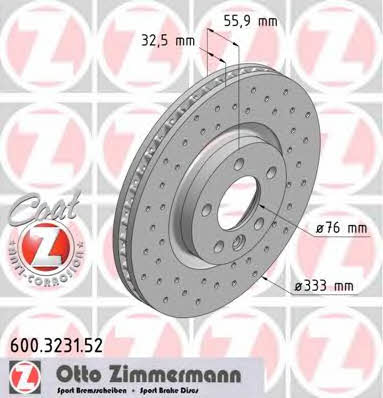 Otto Zimmermann 600.3231.52 Диск гальмівний передній вентильований 600323152: Купити в Україні - Добра ціна на EXIST.UA!