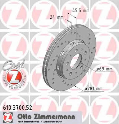 Otto Zimmermann 610.3700.52 Диск гальмівний передній вентильований 610370052: Купити в Україні - Добра ціна на EXIST.UA!