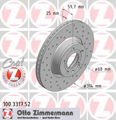 Otto Zimmermann 100.3317.52 Диск гальмівний передній вентильований 100331752: Приваблива ціна - Купити в Україні на EXIST.UA!