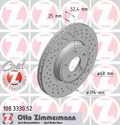 Otto Zimmermann 100.3330.52 Диск гальмівний передній вентильований 100333052: Купити в Україні - Добра ціна на EXIST.UA!