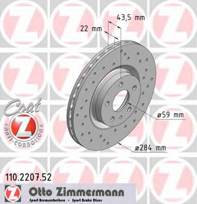 Otto Zimmermann 110.2207.52 Диск гальмівний передній вентильований 110220752: Купити в Україні - Добра ціна на EXIST.UA!