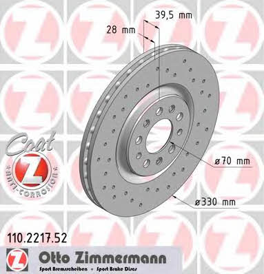 Otto Zimmermann 110.2217.52 Диск гальмівний передній вентильований 110221752: Купити в Україні - Добра ціна на EXIST.UA!