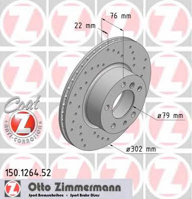 Otto Zimmermann 150.1264.52 Диск гальмівний передній вентильований 150126452: Купити в Україні - Добра ціна на EXIST.UA!