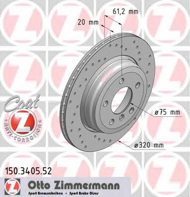 Otto Zimmermann 150.3405.52 Диск гальмівний задній вентильований 150340552: Купити в Україні - Добра ціна на EXIST.UA!