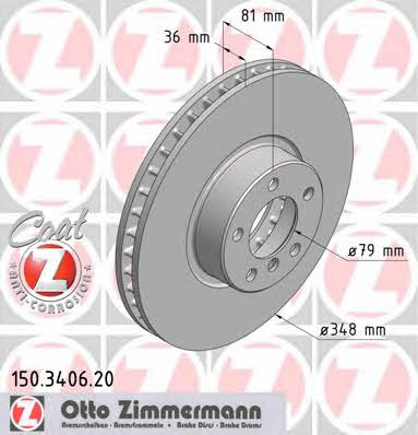 Otto Zimmermann 150.3406.20 Диск гальмівний передній вентильований 150340620: Купити в Україні - Добра ціна на EXIST.UA!