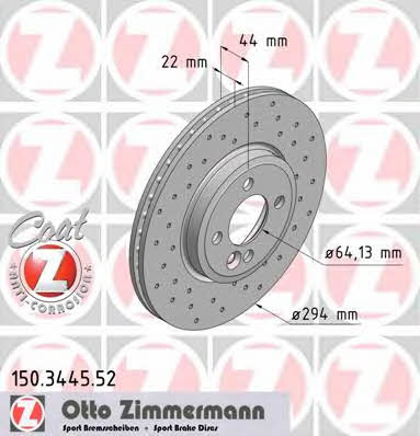Otto Zimmermann 150.3445.52 Диск гальмівний передній вентильований 150344552: Купити в Україні - Добра ціна на EXIST.UA!