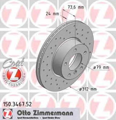 Otto Zimmermann 150.3467.52 Диск гальмівний передній вентильований 150346752: Купити в Україні - Добра ціна на EXIST.UA!