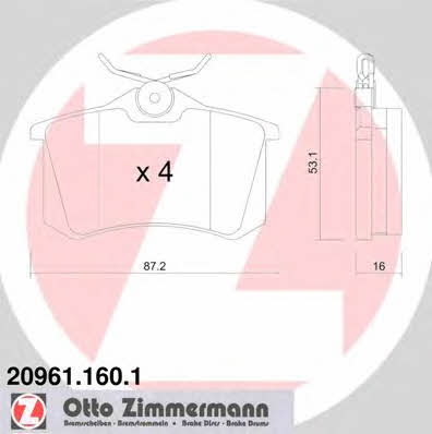 Otto Zimmermann 20961.160.1 Гальмівні колодки задні, комплект 209611601: Приваблива ціна - Купити в Україні на EXIST.UA!