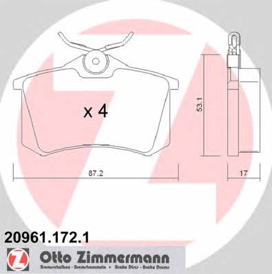 Otto Zimmermann 20961.172.1 Гальмівні колодки, комплект 209611721: Купити в Україні - Добра ціна на EXIST.UA!