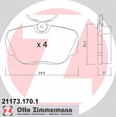 Otto Zimmermann 21173.170.1 Гальмівні колодки, комплект 211731701: Купити в Україні - Добра ціна на EXIST.UA!