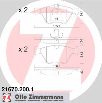 Otto Zimmermann 21670.200.1 Гальмівні колодки, комплект 216702001: Купити в Україні - Добра ціна на EXIST.UA!