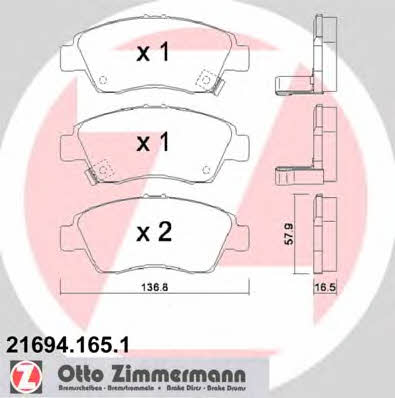 Otto Zimmermann 21694.165.1 Гальмівні колодки, комплект 216941651: Купити в Україні - Добра ціна на EXIST.UA!