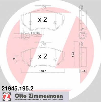 Otto Zimmermann 21945.195.2 Гальмівні колодки, комплект 219451952: Купити в Україні - Добра ціна на EXIST.UA!