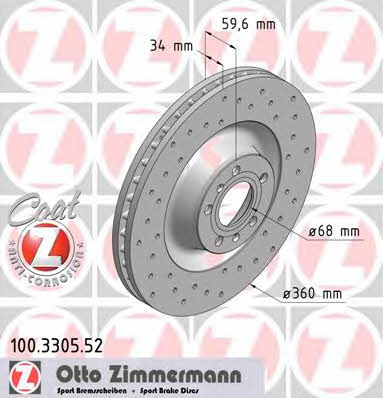 Otto Zimmermann 100.3305.52 Диск гальмівний передній вентильований 100330552: Приваблива ціна - Купити в Україні на EXIST.UA!