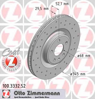 Otto Zimmermann 100.3332.52 Диск гальмівний передній вентильований 100333252: Купити в Україні - Добра ціна на EXIST.UA!