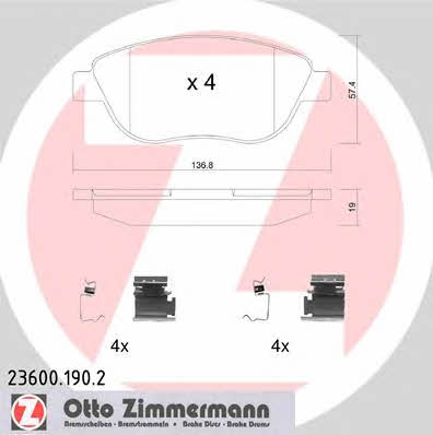 Otto Zimmermann 23600.190.2 Гальмівні колодки, комплект 236001902: Купити в Україні - Добра ціна на EXIST.UA!