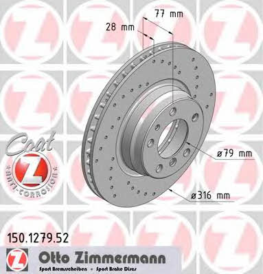 Otto Zimmermann 150.1279.52 Диск гальмівний передній вентильований 150127952: Купити в Україні - Добра ціна на EXIST.UA!