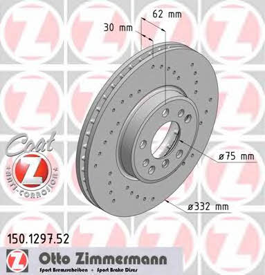 Otto Zimmermann 150.1297.52 Диск гальмівний передній вентильований 150129752: Купити в Україні - Добра ціна на EXIST.UA!