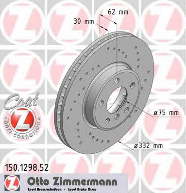 Otto Zimmermann 150.1298.52 Диск гальмівний передній вентильований 150129852: Купити в Україні - Добра ціна на EXIST.UA!