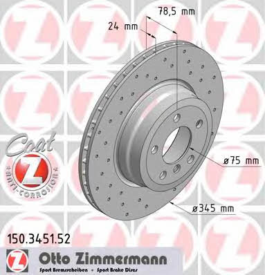 Otto Zimmermann 150.3451.52 Диск гальмівний задній вентильований 150345152: Купити в Україні - Добра ціна на EXIST.UA!