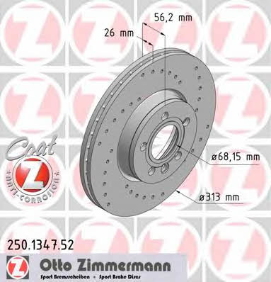 Otto Zimmermann 250.1347.52 Диск гальмівний передній вентильований 250134752: Приваблива ціна - Купити в Україні на EXIST.UA!
