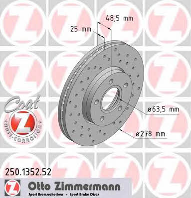 Otto Zimmermann 250.1352.52 Диск гальмівний передній вентильований 250135252: Купити в Україні - Добра ціна на EXIST.UA!