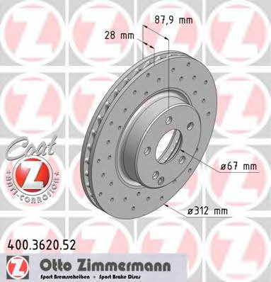 Otto Zimmermann 400.3620.52 Диск гальмівний передній вентильований 400362052: Купити в Україні - Добра ціна на EXIST.UA!