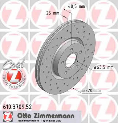 Otto Zimmermann 610.3709.52 Диск гальмівний передній вентильований 610370952: Купити в Україні - Добра ціна на EXIST.UA!