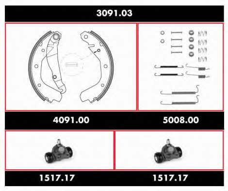Remsa SPK 3091.03 Колодки тормозные барабанные, комплект SPK309103: Купить в Украине - Отличная цена на EXIST.UA! SPK309103 Remsa Колодки тормозные барабанные, комплект