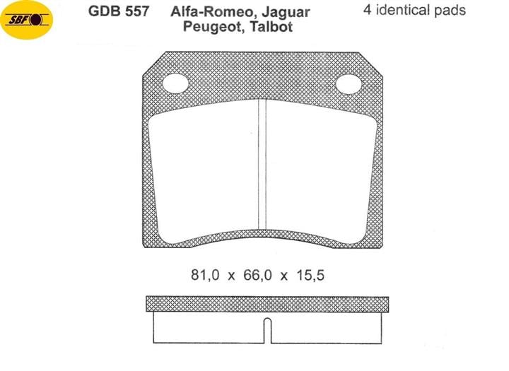 SBF GDB557 Тормозные колодки дисковые, комплект GDB557: Отличная цена - Купить в Украине на EXIST.UA! GDB557 SBF Тормозные колодки дисковые, комплект