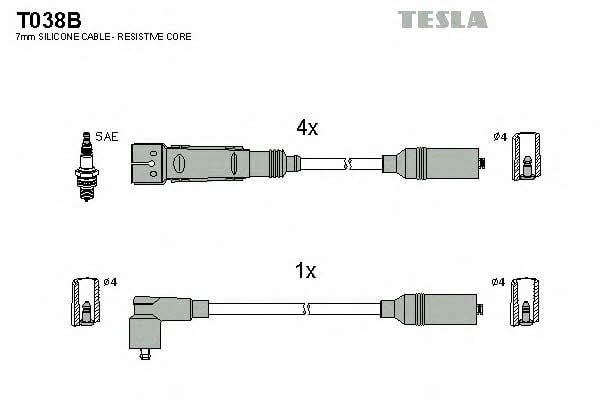 Провода высоковольтные, комплект Tesla T038B