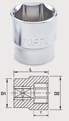 BAEA1616 Toptul Головка 6-гранна 16 мм, 1/2"