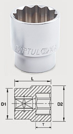 BAEB1626 Toptul Головка торцевая 1/2" 26мм 12-гранная