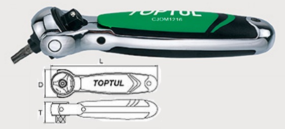 CJOM1216 Toptul Трещотка 3/8"+держатель бит с шарниром (360°) 72 з.