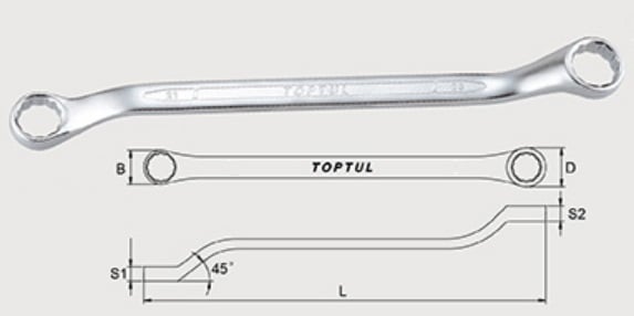 AAEH1317 Toptul Ключ накидной (угол 45°) 13х17мм