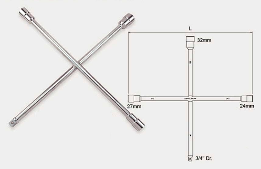 AEAL2401 Toptul Ключ баллонный крестовой 24,27,32mm & 3/4" L700