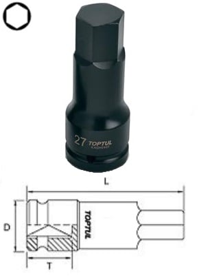 KADH2427 Toptul Головка ударная HEX 27 мм, 3/4"