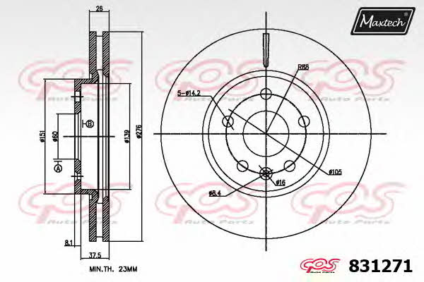 MaxTech 831271.6980 Диск гальмівний передній вентильований 8312716980: Купити в Україні - Добра ціна на EXIST.UA!