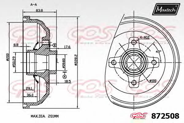 MaxTech 872508.0000 Барабан гальмівний задній 8725080000: Купити в Україні - Добра ціна на EXIST.UA!