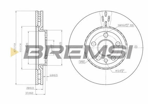 Bremsi DBB165V Диск гальмівний передній вентильований DBB165V: Купити в Україні - Добра ціна на EXIST.UA!